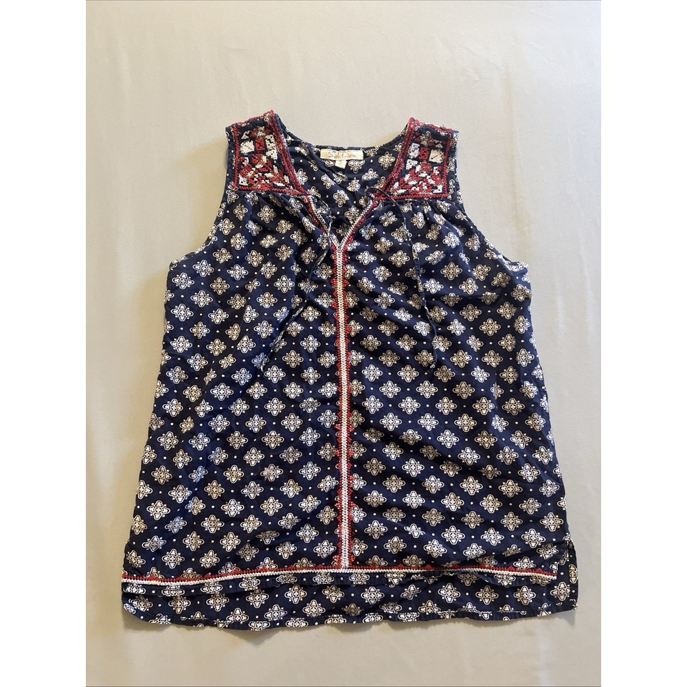 Solitaire Size S Sleeveless Red White Blue Geometric Pattern Blouse Womens Shirt